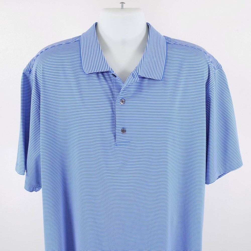 FJ Footjoy Polo Shirt‎ Collared Blue Striped 2XL Short Sleeve